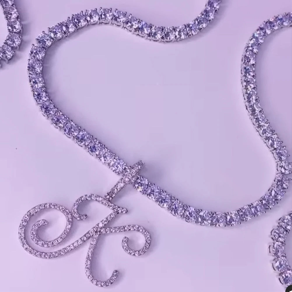Crystal Cursive Initial Necklace