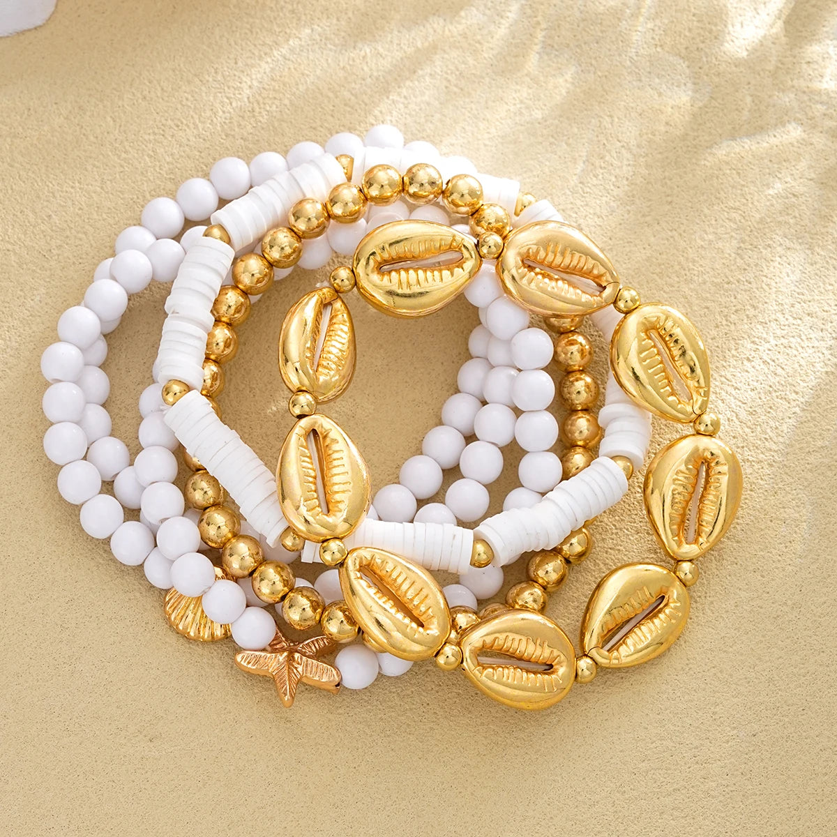 6 PCS Boho Starfish & Shell Beaded Bracelet Set