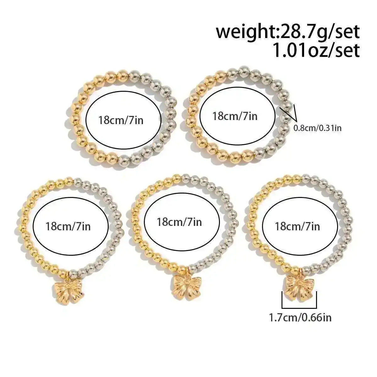 5 PCS Mixed Beaded Bow Bracelet Set