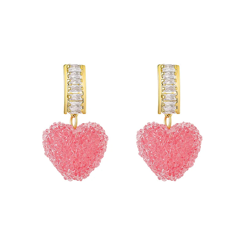 Pink Heart Dangle Earrings