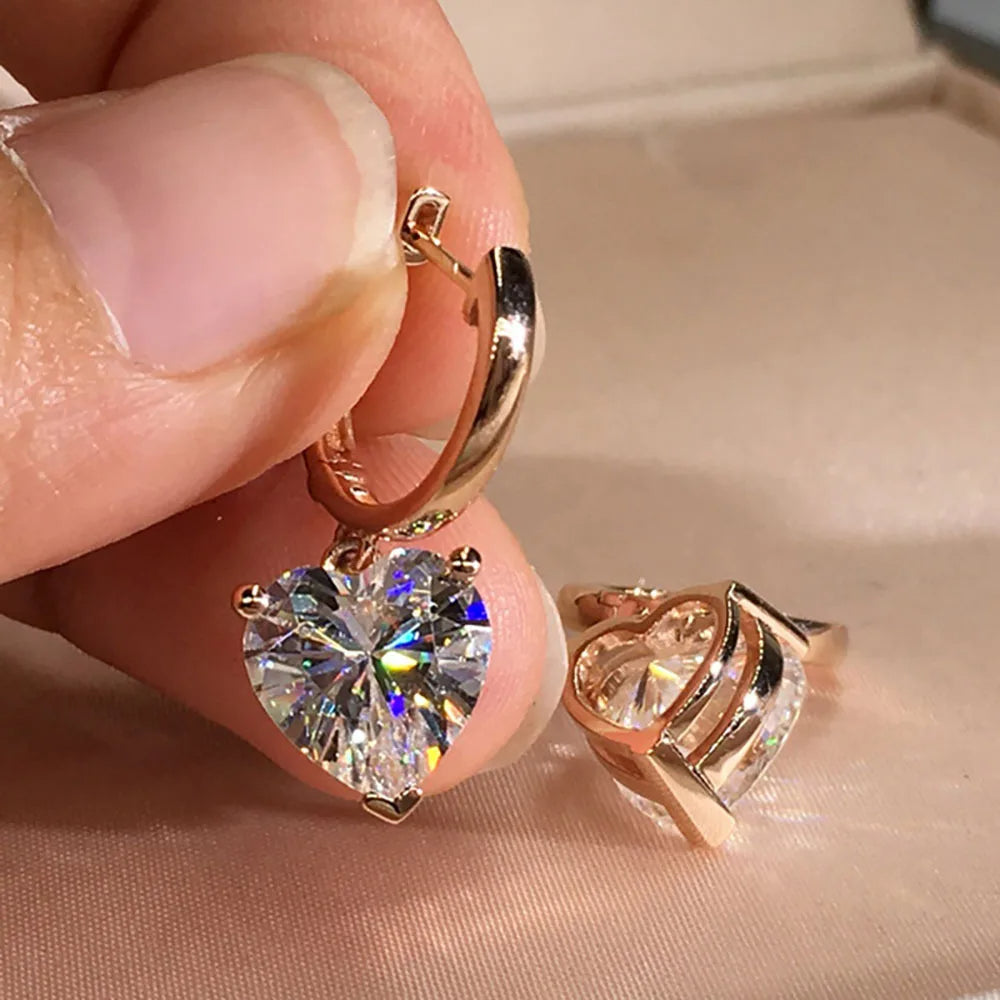 Zircon Heart Hoop Earrings