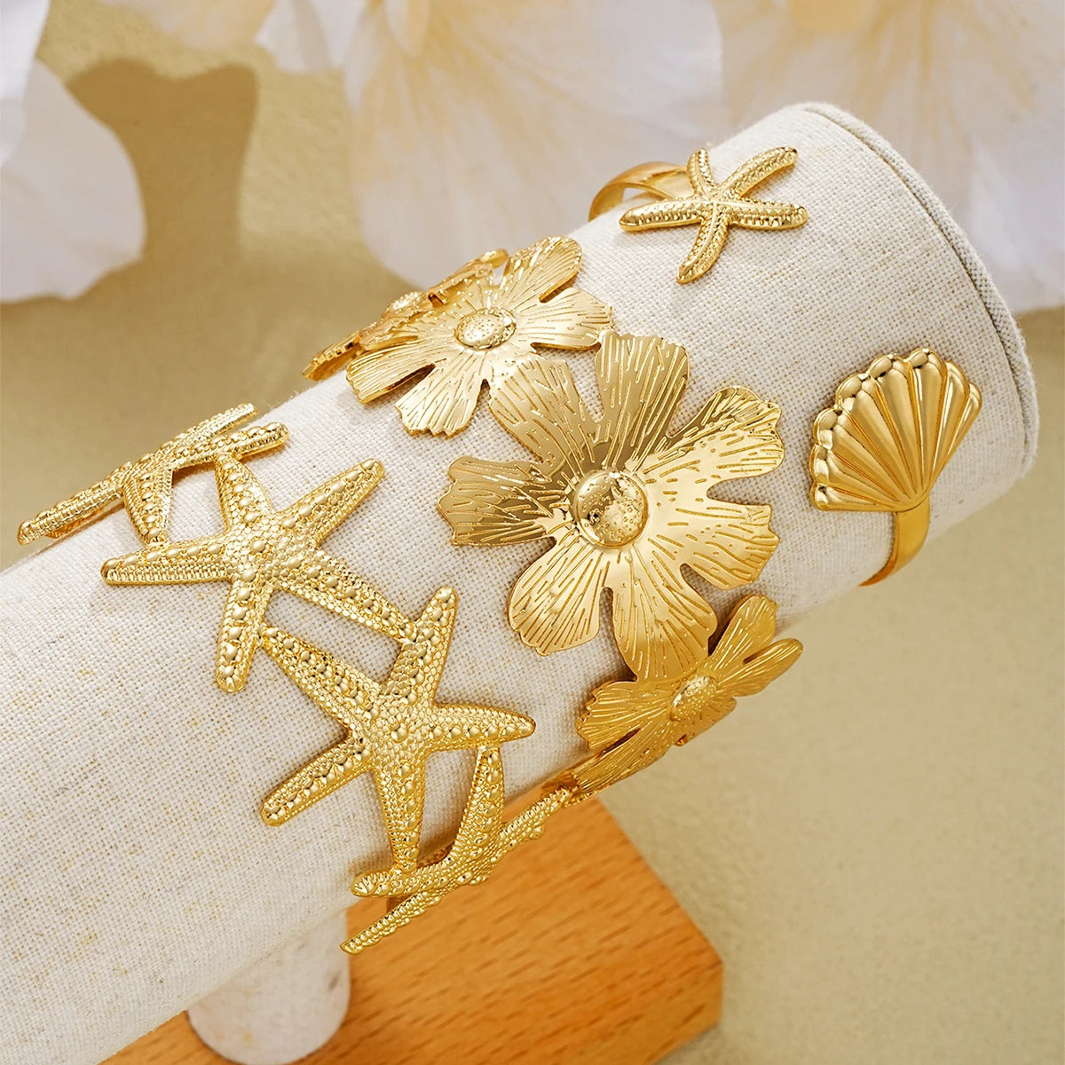 3 PCS Starfish & Floral Statement Cuff Set