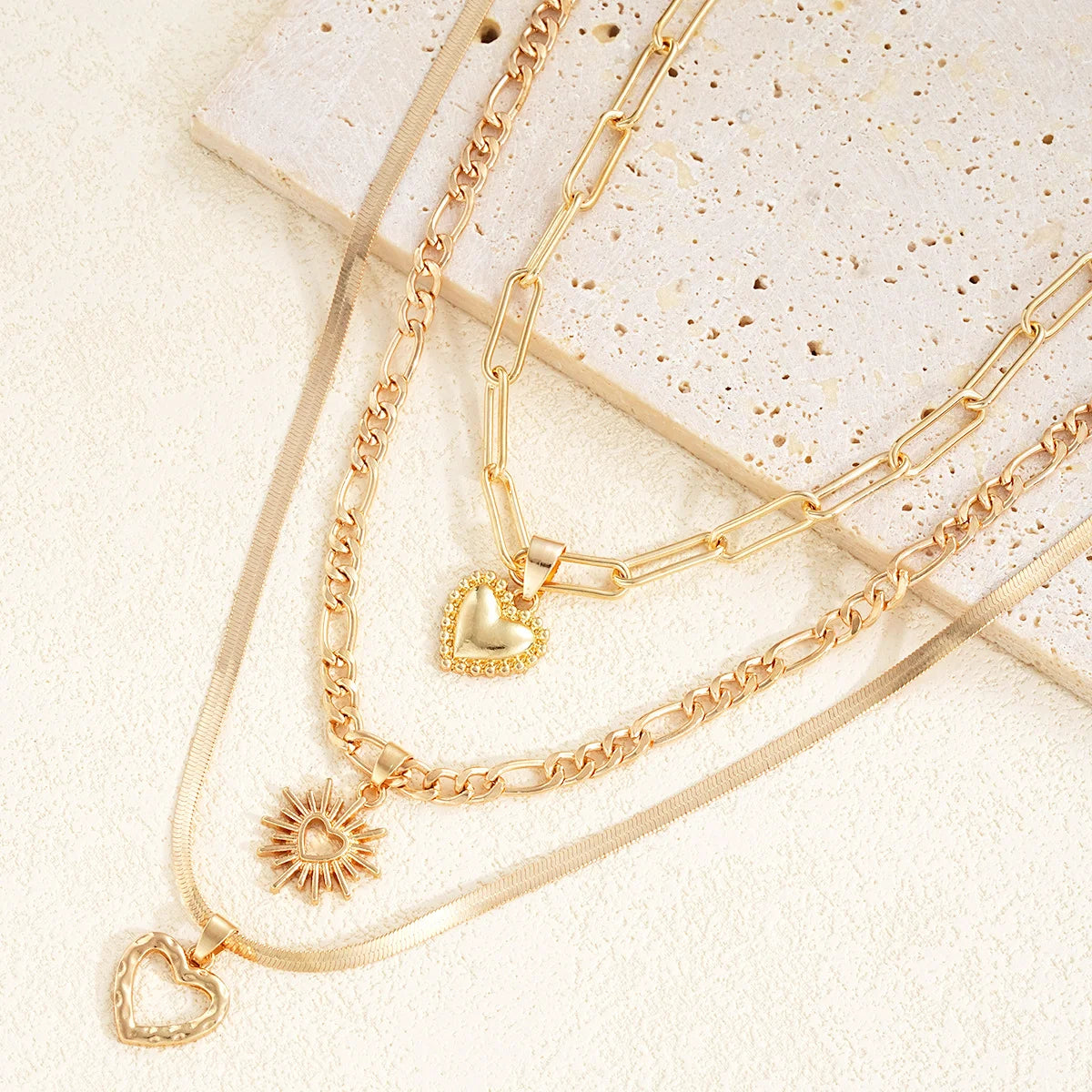 3 PCS Boho Heart Pendant Necklace Set