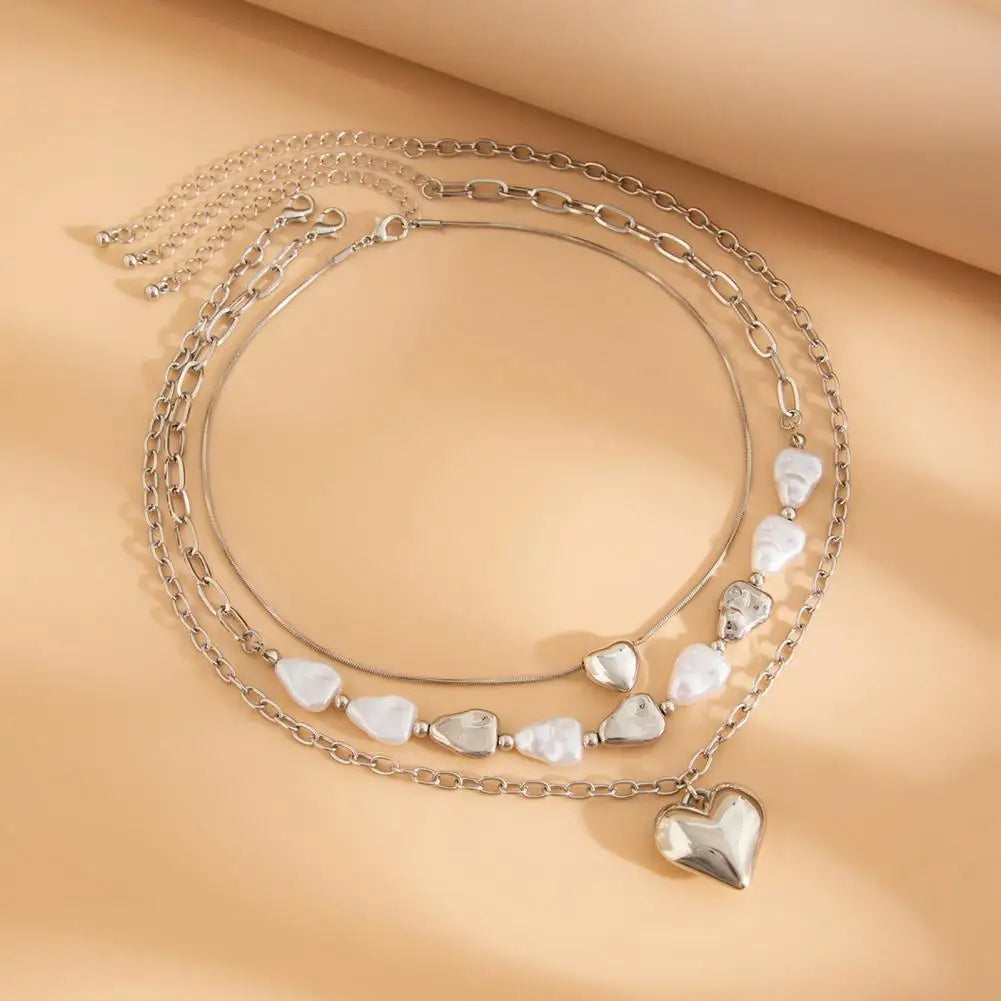 3 PCS Pearl Tassel Heart Choker Necklace
