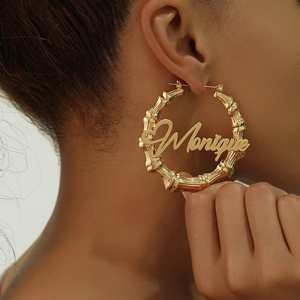 Custom Name Bamboo Earrings