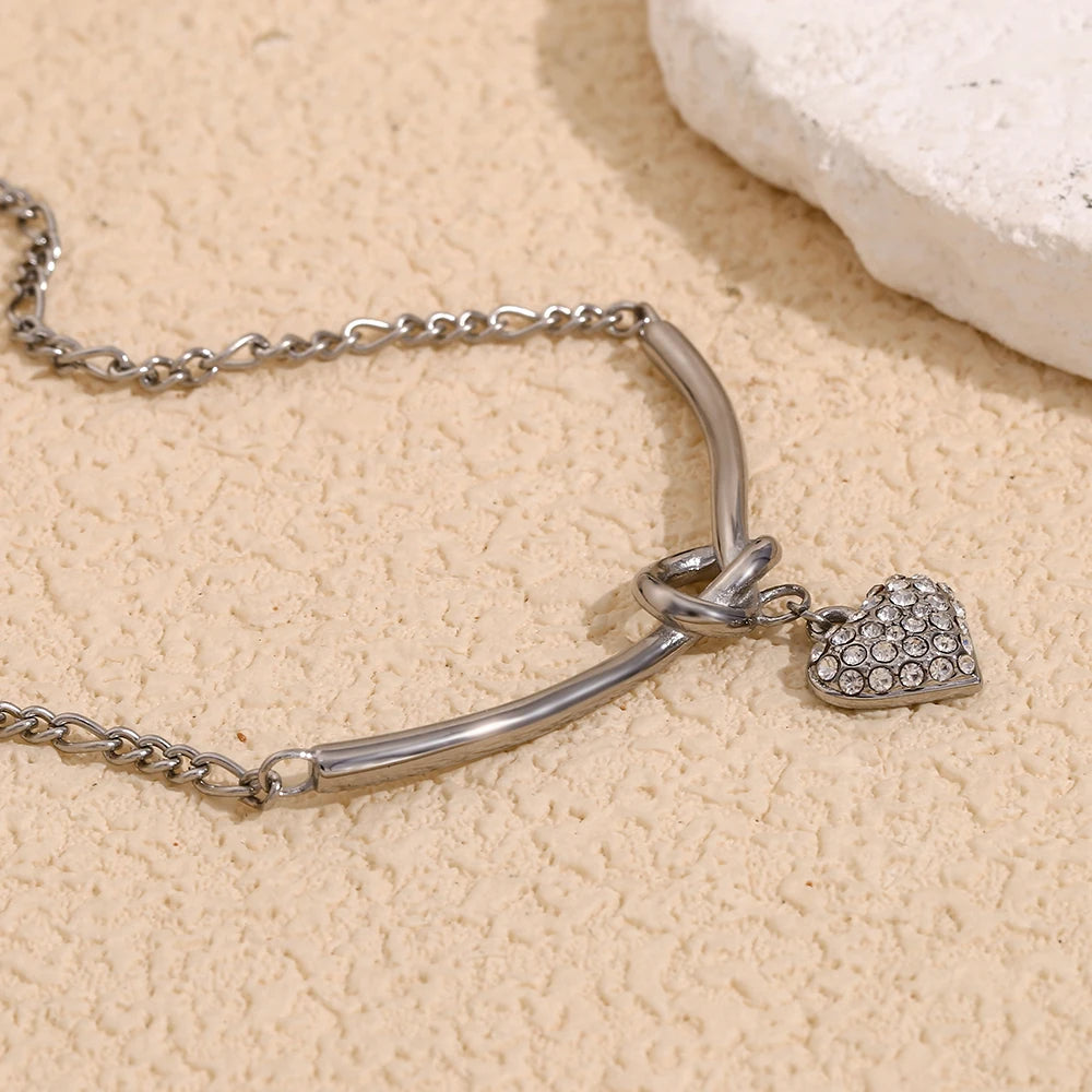 Rhinestone Knot Heart Necklace