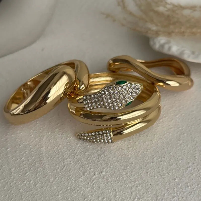 3 PCS Snake Rhinestone Chunky Bracelet Set