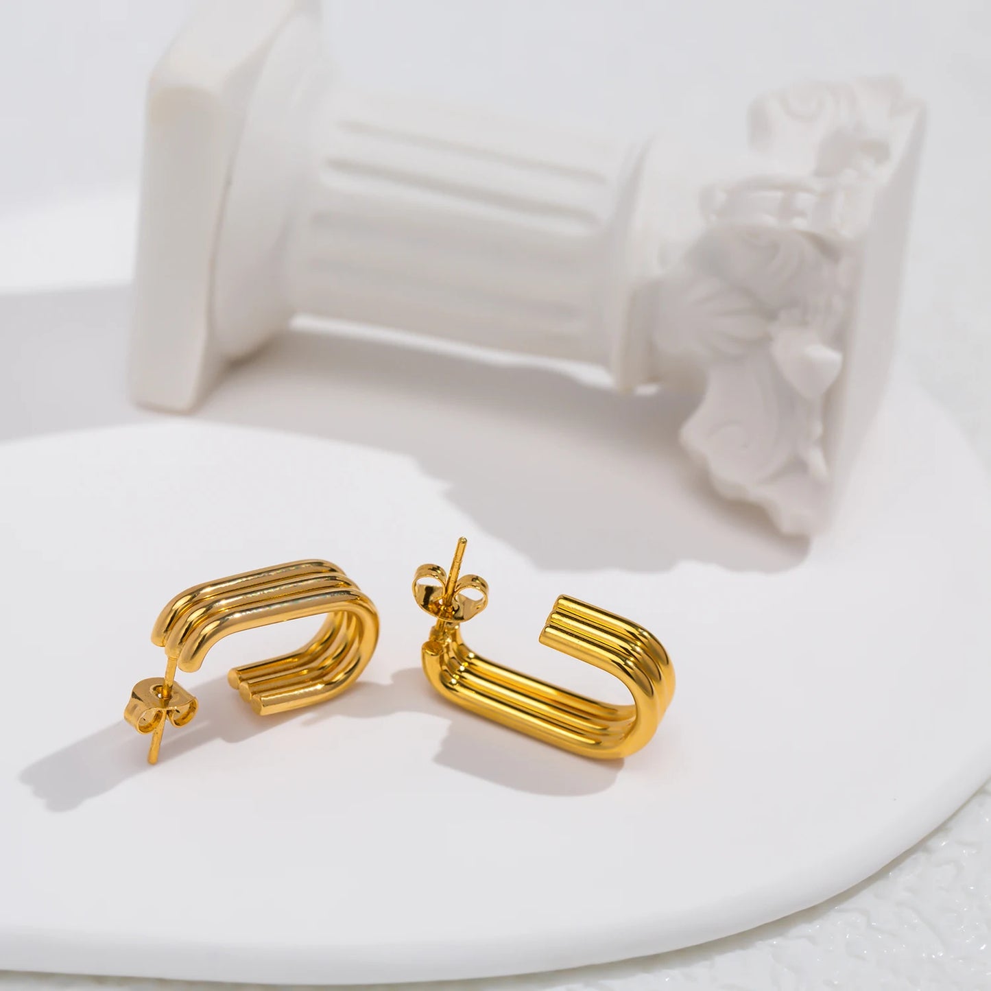 Trilayer J Shaped Earrings