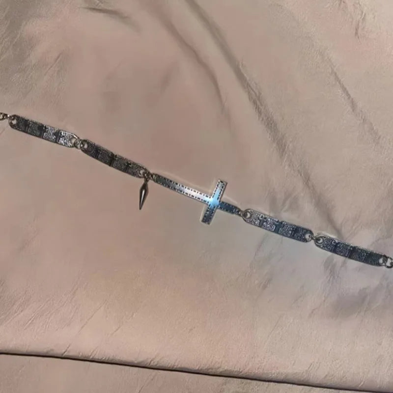 Spliced Cross Rivet Necklace