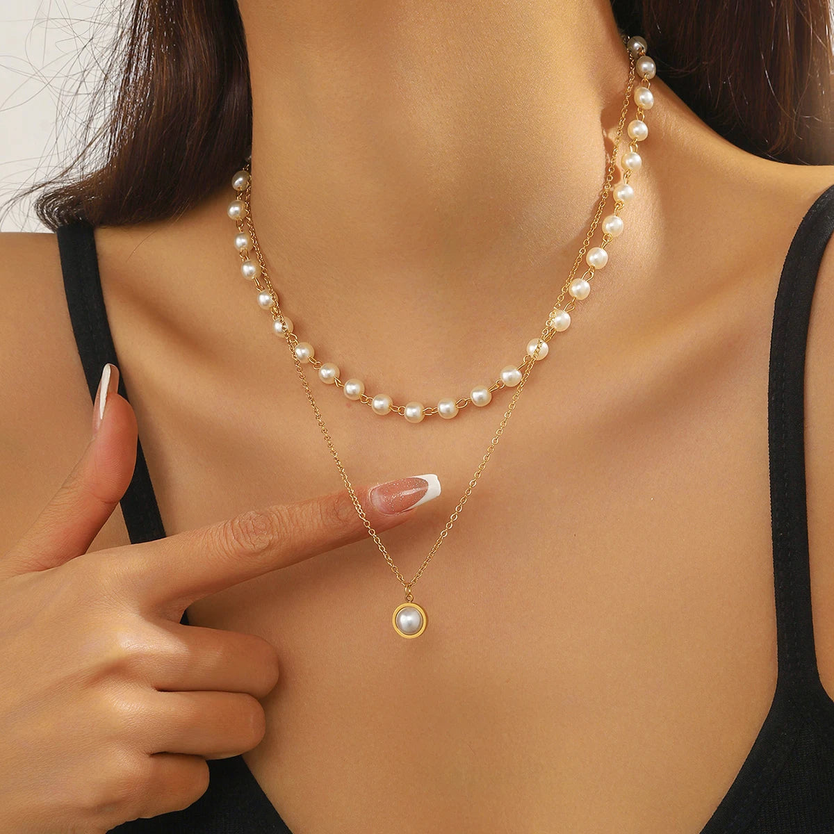 2 PCS Pearl Bead & Pendant Necklace Set