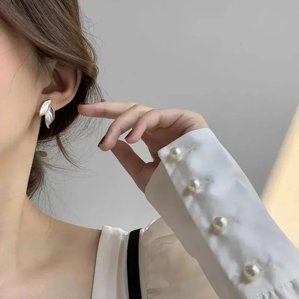 Grey Leaf Stud Earrings