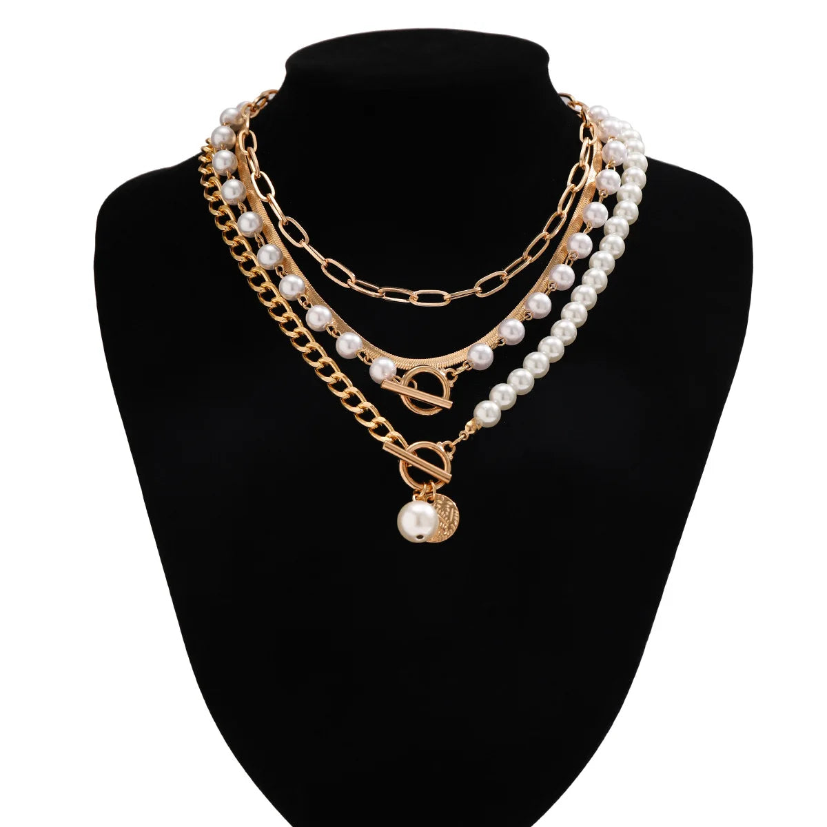 5 PCS Pearl & Chain Layered Necklace Set