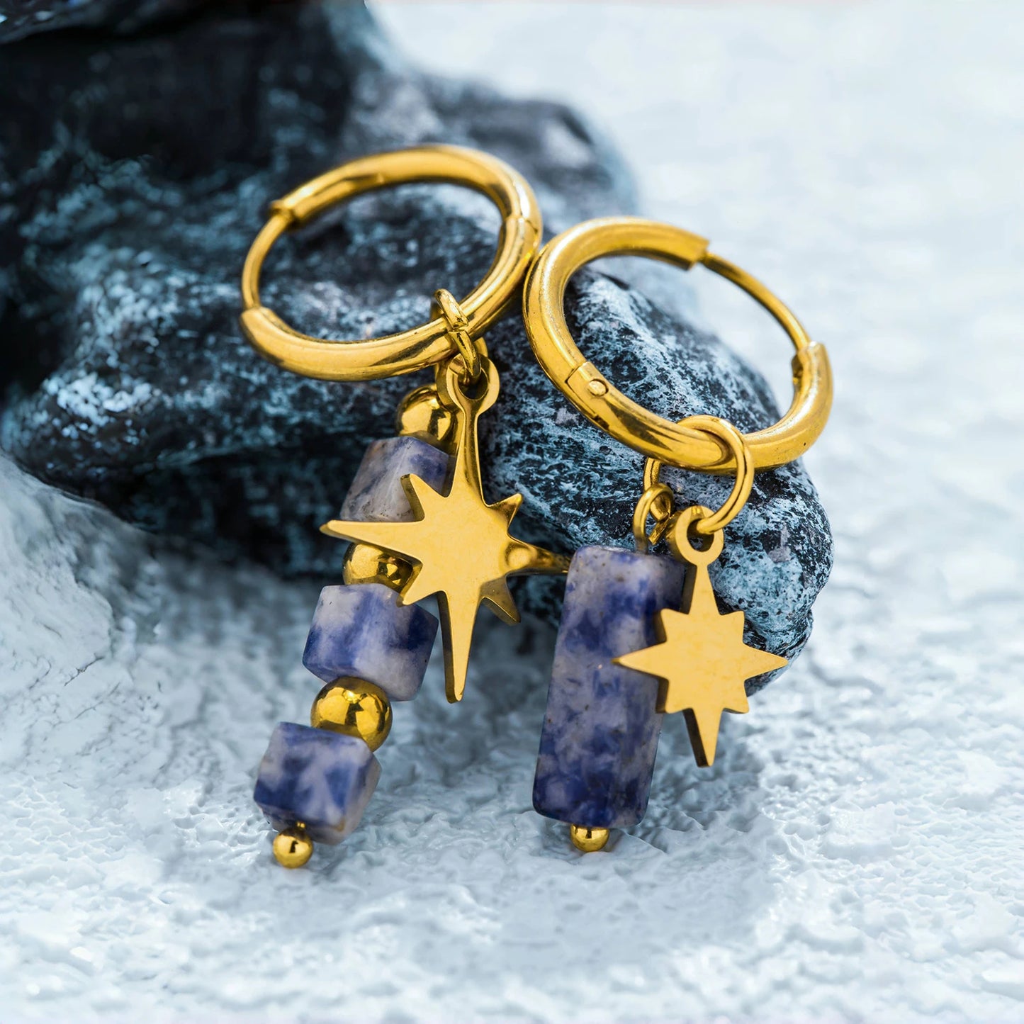 Asymmetric Stone Star Earrings