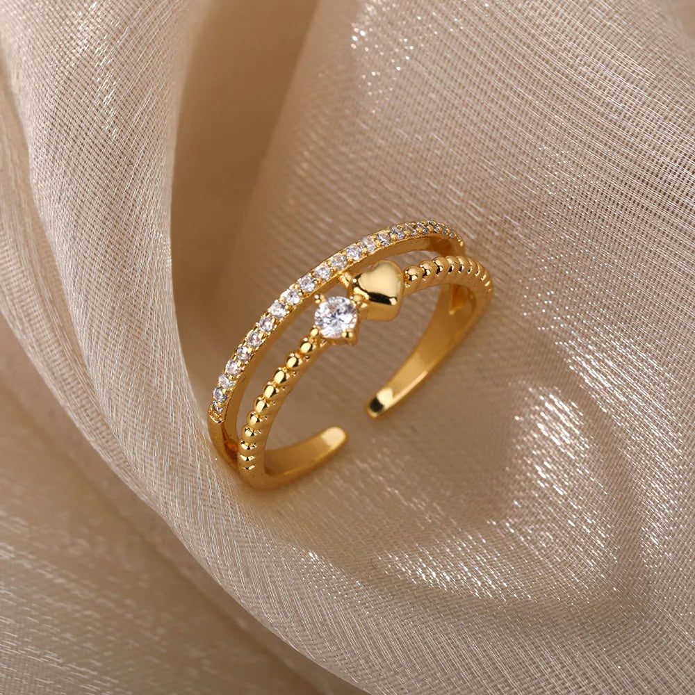 Double Layer Zircon Heart Ring