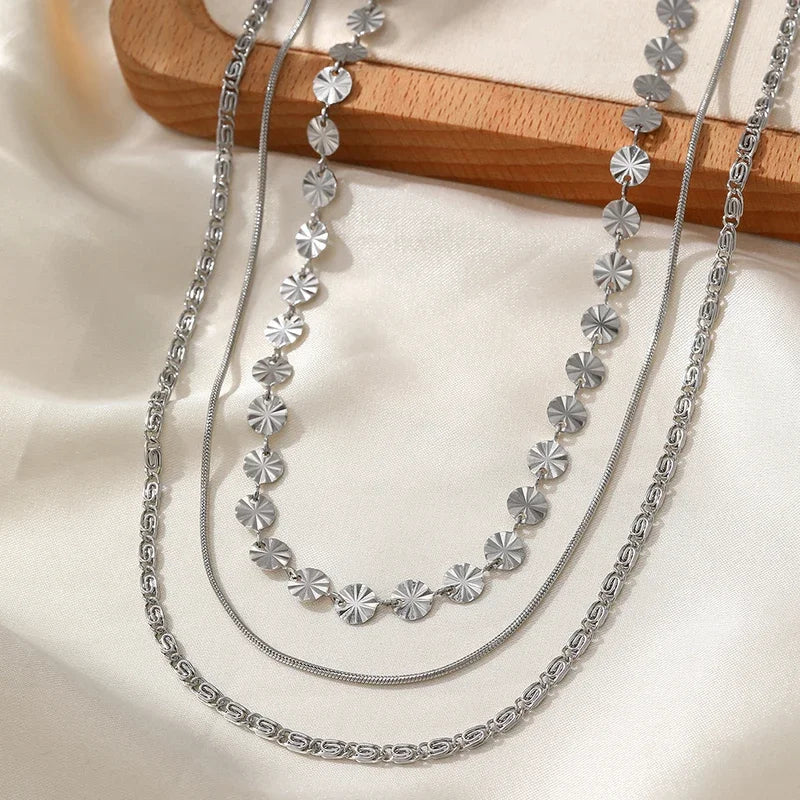 3 PCS Geometric Sunburst & Chain Necklace Set