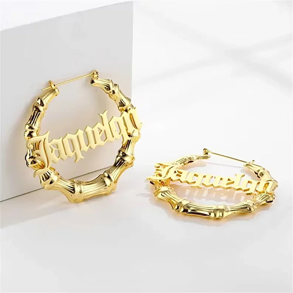 Custom Name Bamboo Earrings