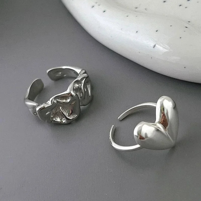 Silver Heart & Wave Ring