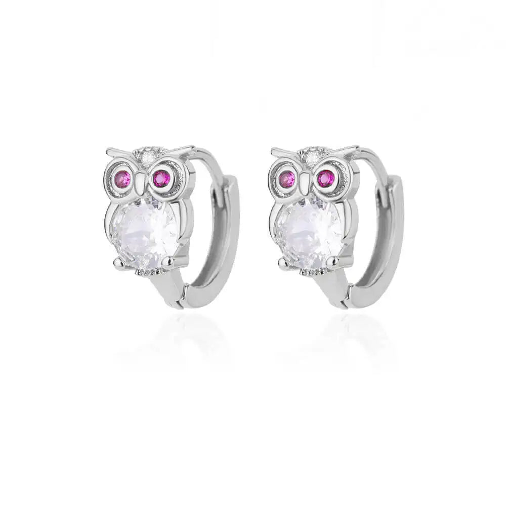 Crystal Owl Hoop Earrings