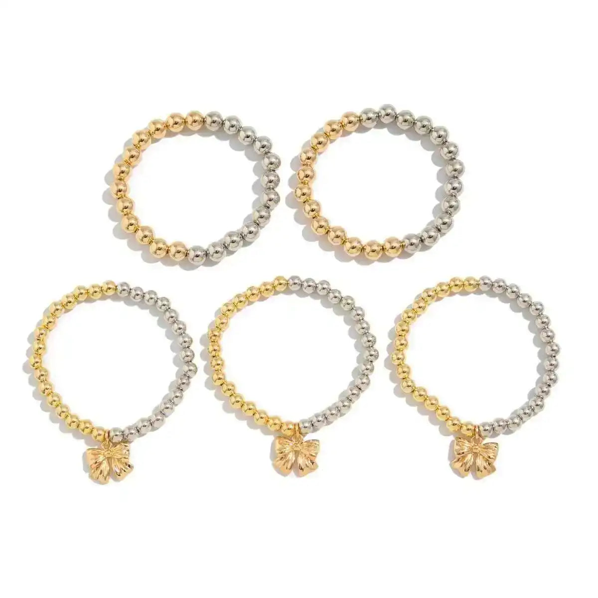 5 PCS Mixed Beaded Bow Bracelet Set