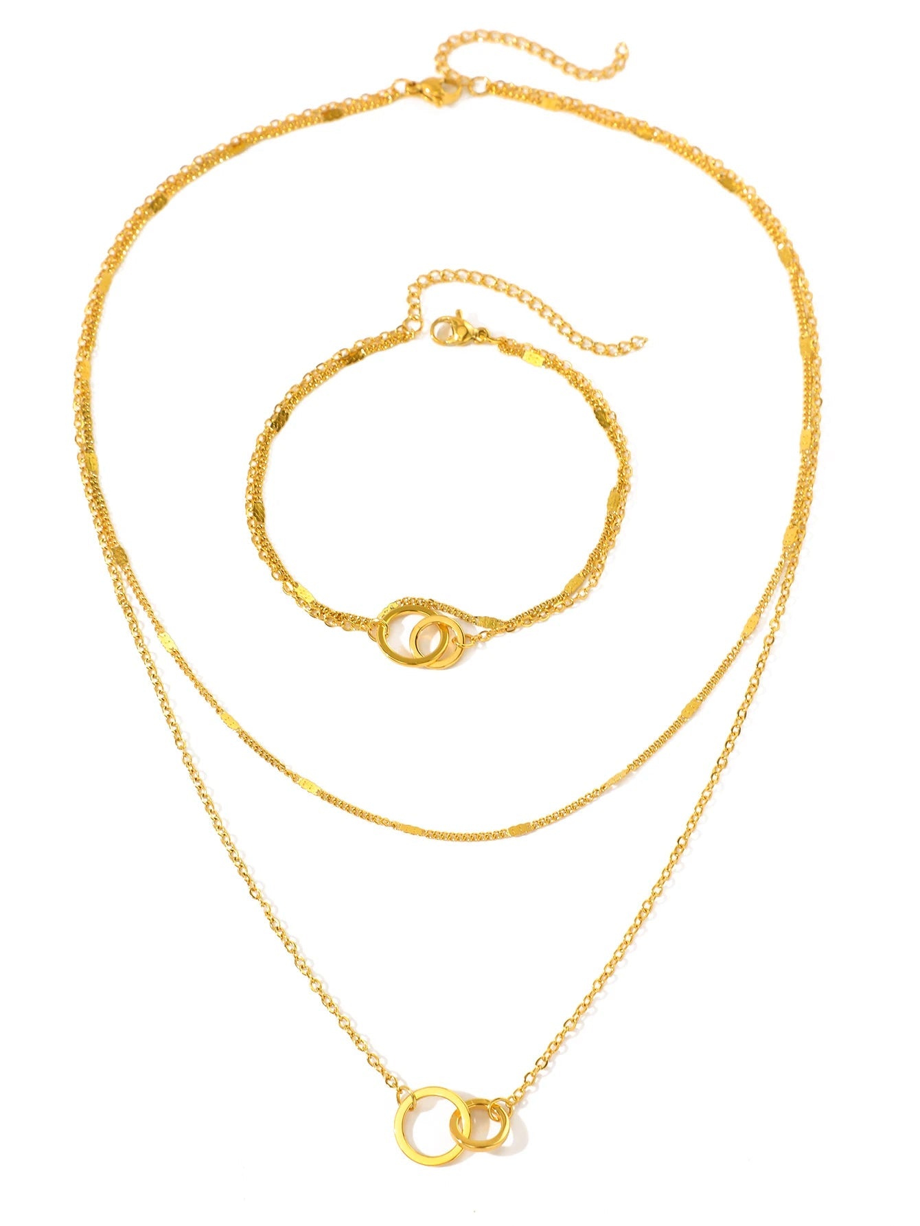 Interlocking Circle Necklace & Bracelet Set