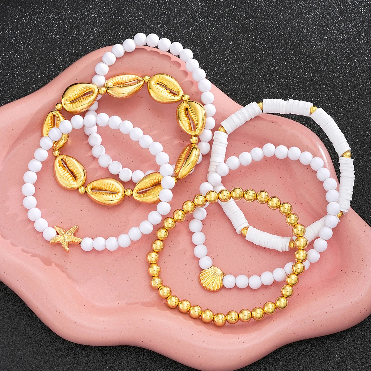 6 PCS Boho Starfish & Shell Beaded Bracelet Set