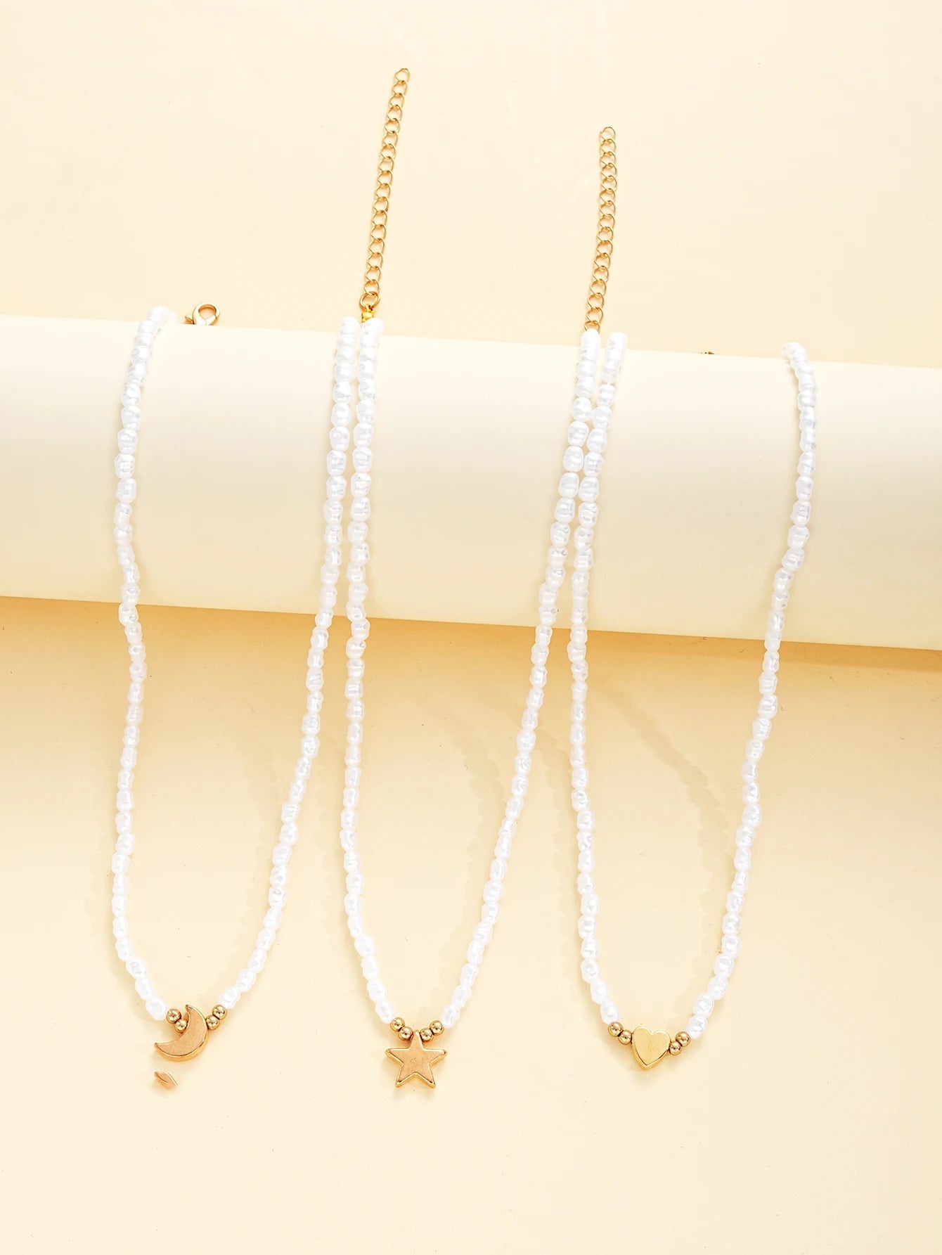 3 PCS Layered Pearl & Charm Necklace Set