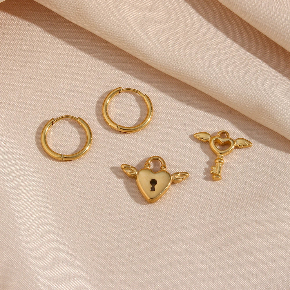 Angel Heart Lock & Key Earrings