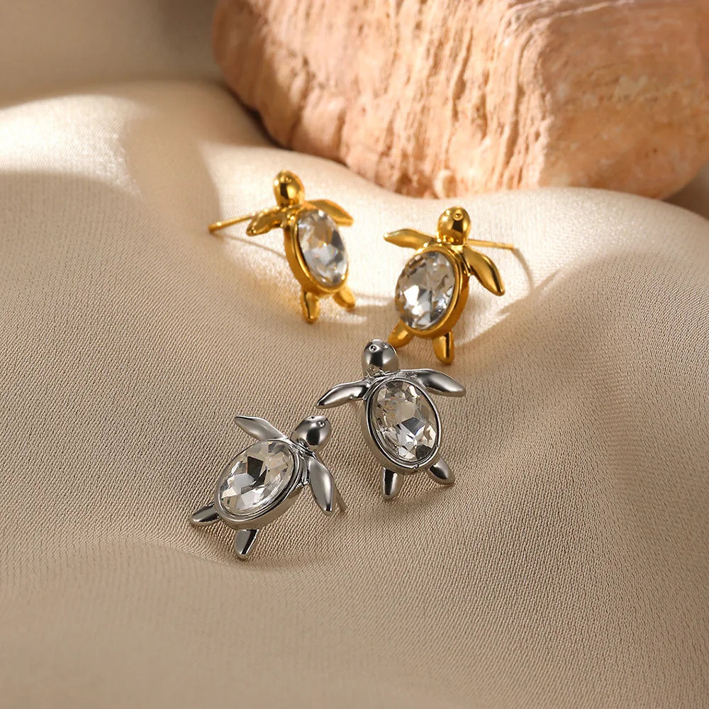 Crystal Turtle Stud Earrings