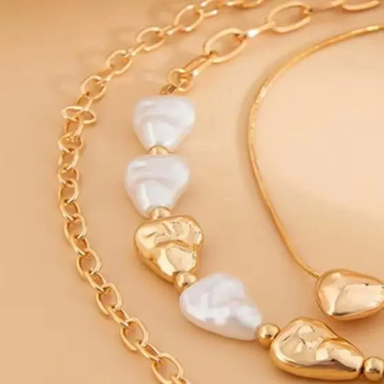 3 PCS Pearl Tassel Heart Choker Necklace