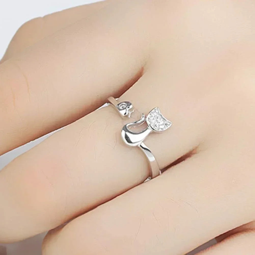 Crystal Cat Heart Ring