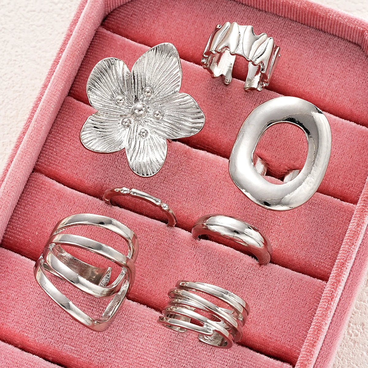 6 PCS Oversized Floral & Abstract Ring Set