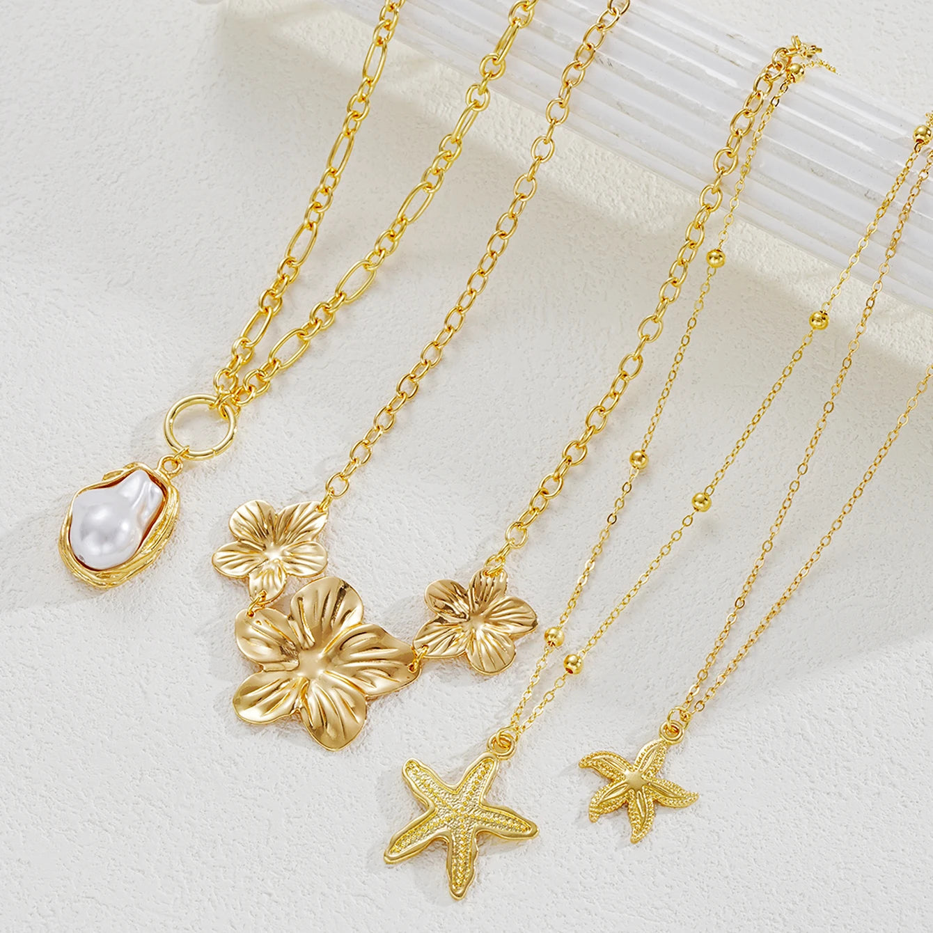 4 PCS Starfish Flower Necklace Set
