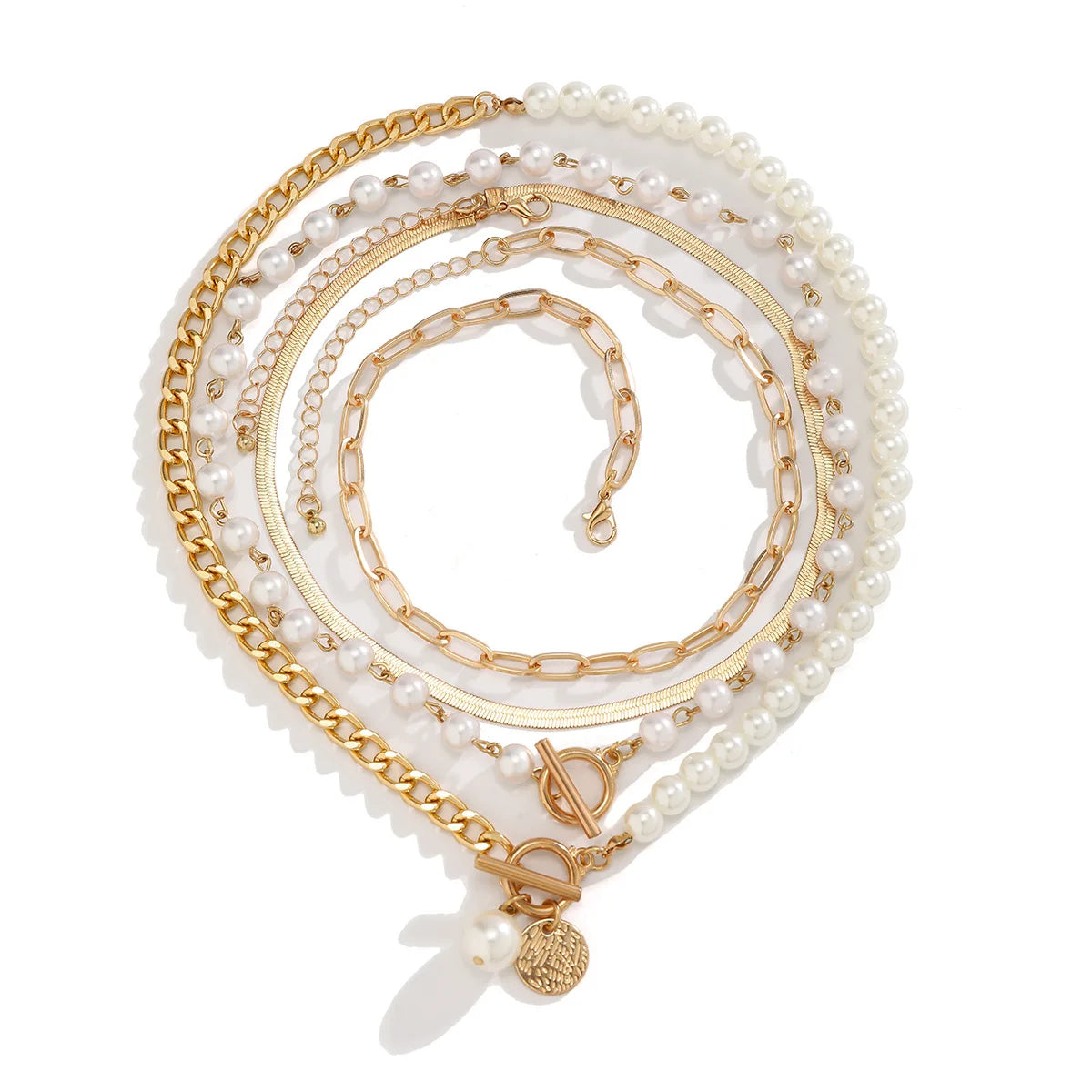 5 PCS Pearl & Chain Layered Necklace Set