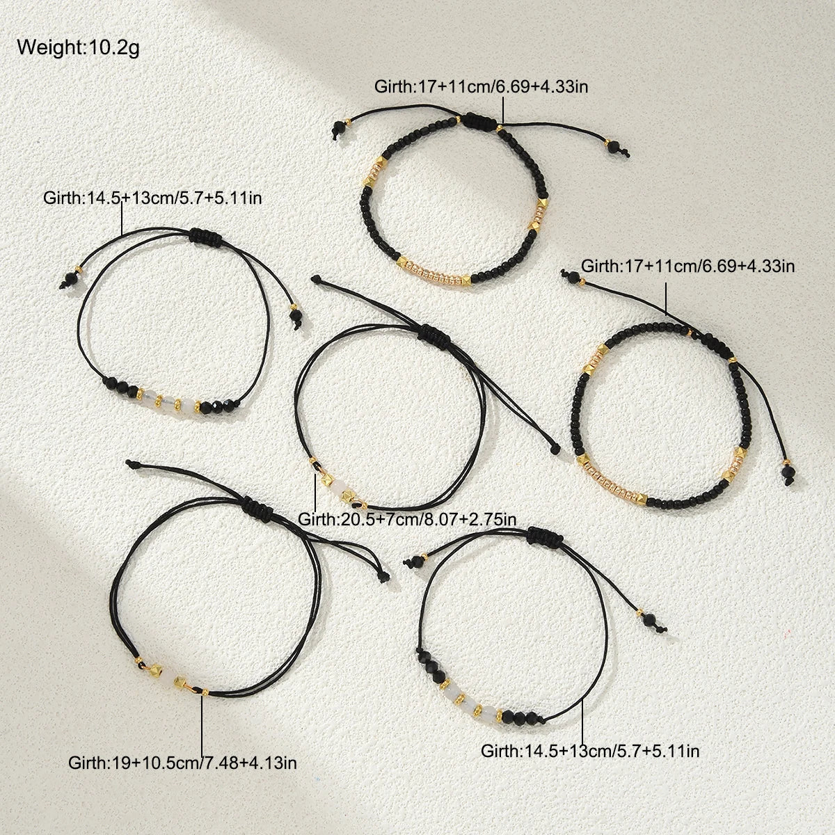 6 PCS Black Beaded Bracelet Set