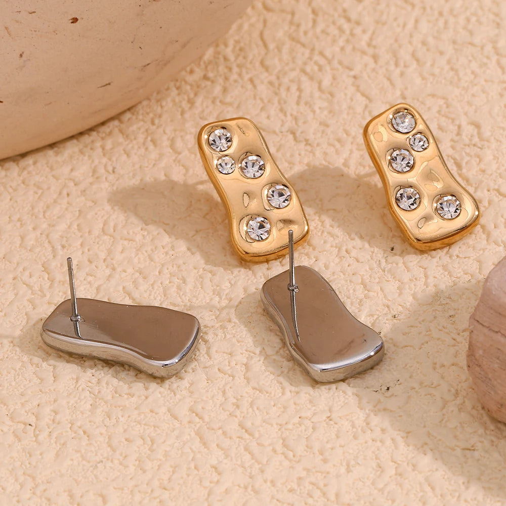 Distorted Rectangle Rhinestone Earrings