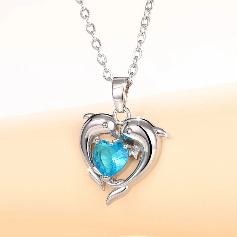 Dolphin Blue Heart Necklace