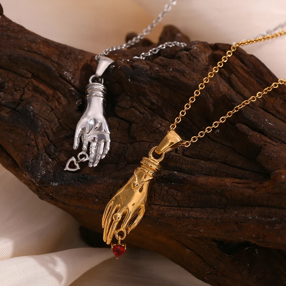 Hand Rhinestone Heart Necklace