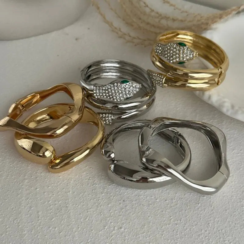 3 PCS Snake Rhinestone Chunky Bracelet Set