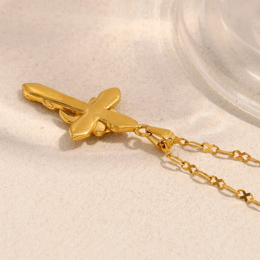 Gold Rose Cross Necklace
