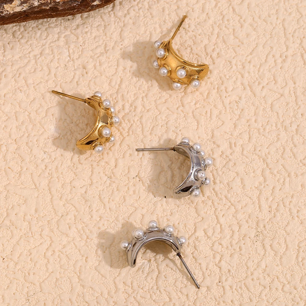 Pearl Crescent Moon Earrings