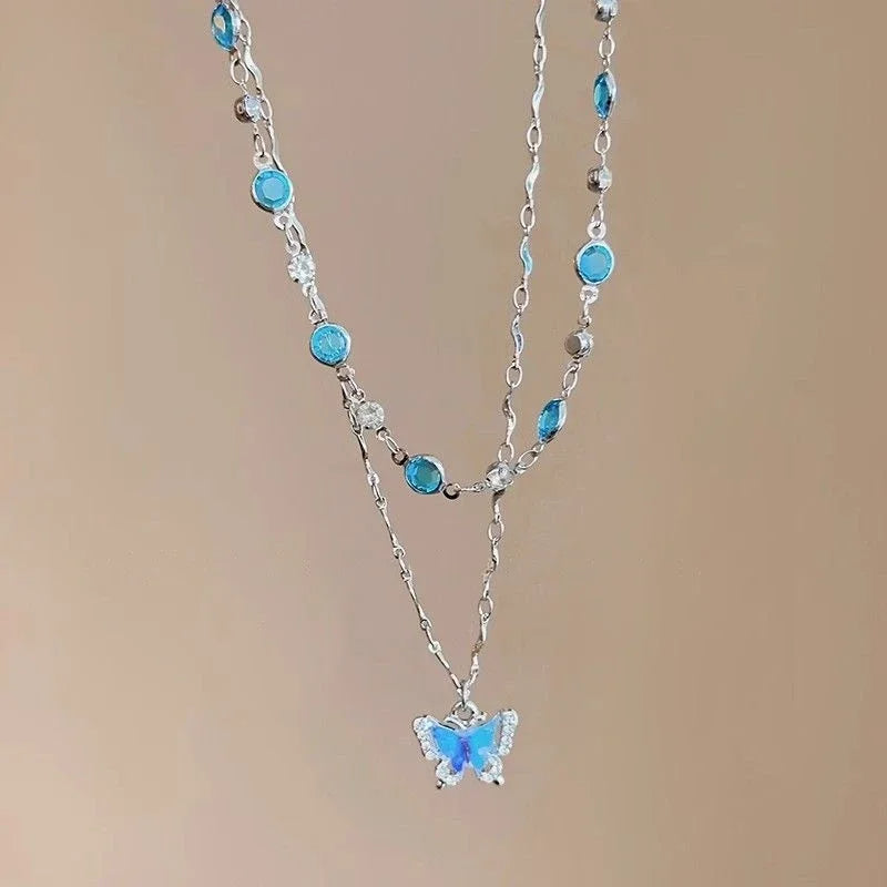 Blue Crystal Butterfly Necklace