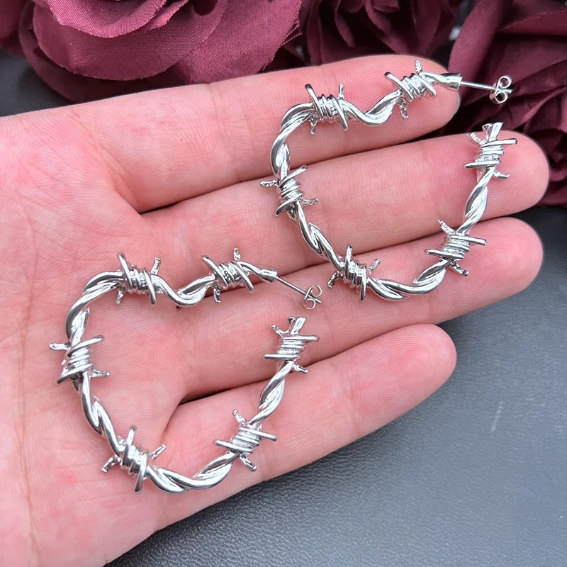 Barbed Wire Heart Hoop Earrings