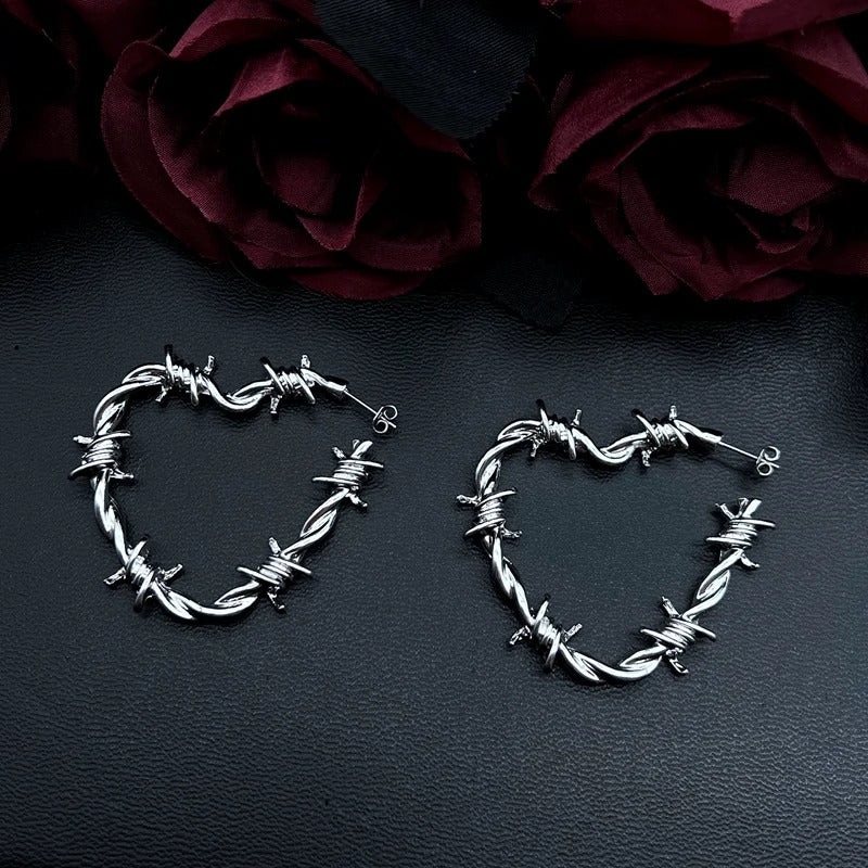 Barbed Wire Heart Hoop Earrings