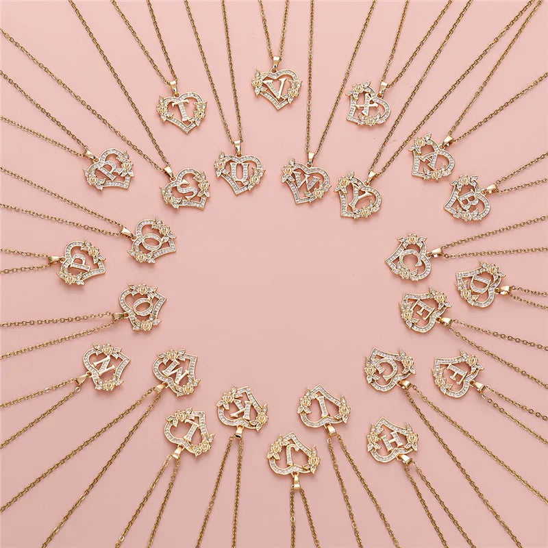 A-Z Flower Heart Necklace