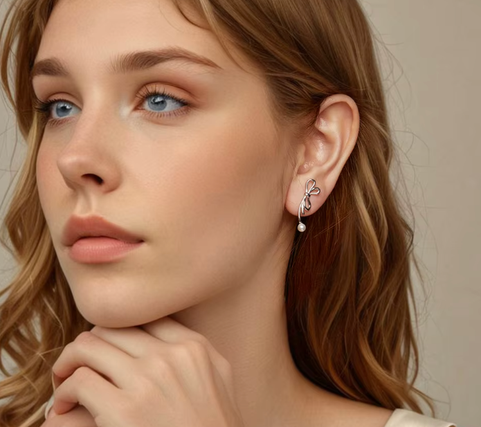 Bow Knot Pearl Earrings