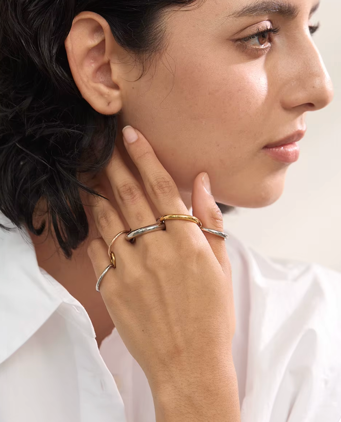 Tricolor Five Links Stacked Ring