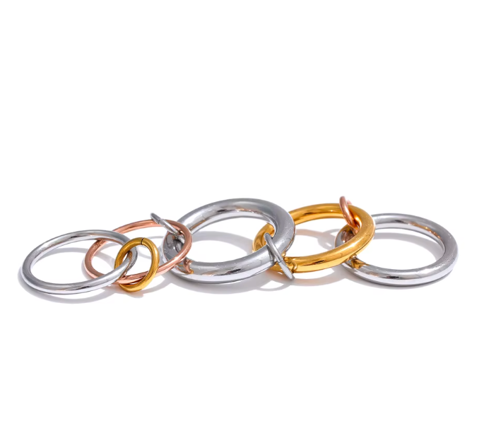 Tricolor Five Links Stacked Ring