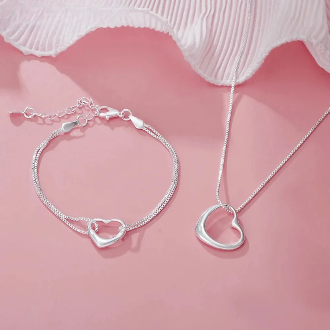 Sterling Silver Heart Jewelry Set