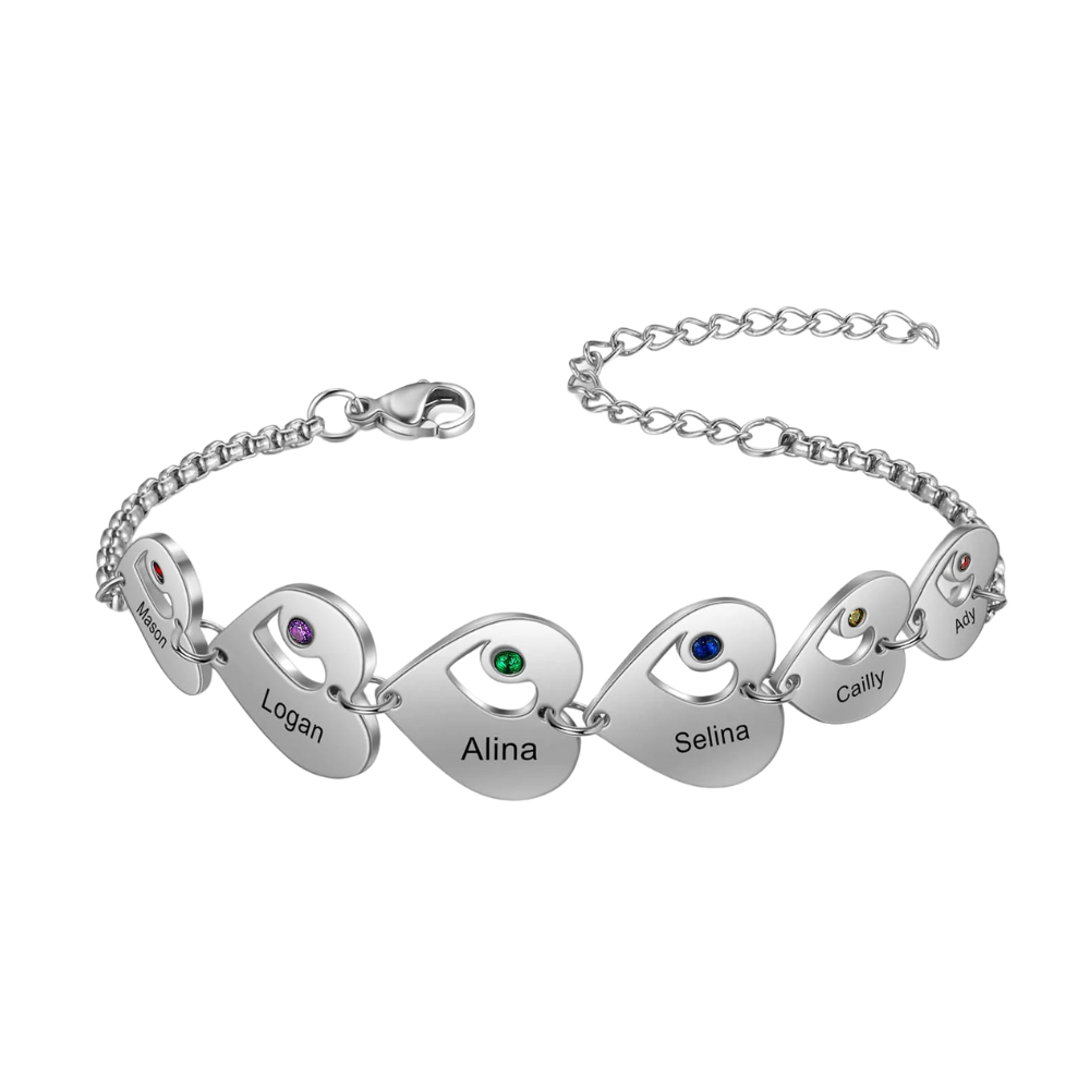 Custom Birthstone Heart Name Bracelet – Précieux