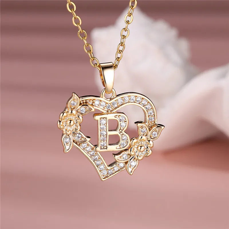 A-Z Flower Heart Necklace
